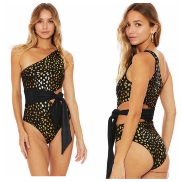 Beach Riot Other - New! Beach Riot Carlie tie waist one piece swimsuit black gold 24375